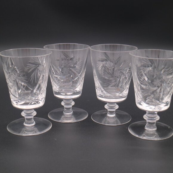 Vintage 4" Pinwheel Cut Crystal Cordial Liqueur Glass – Set of 4 - Picture 1 of 9
